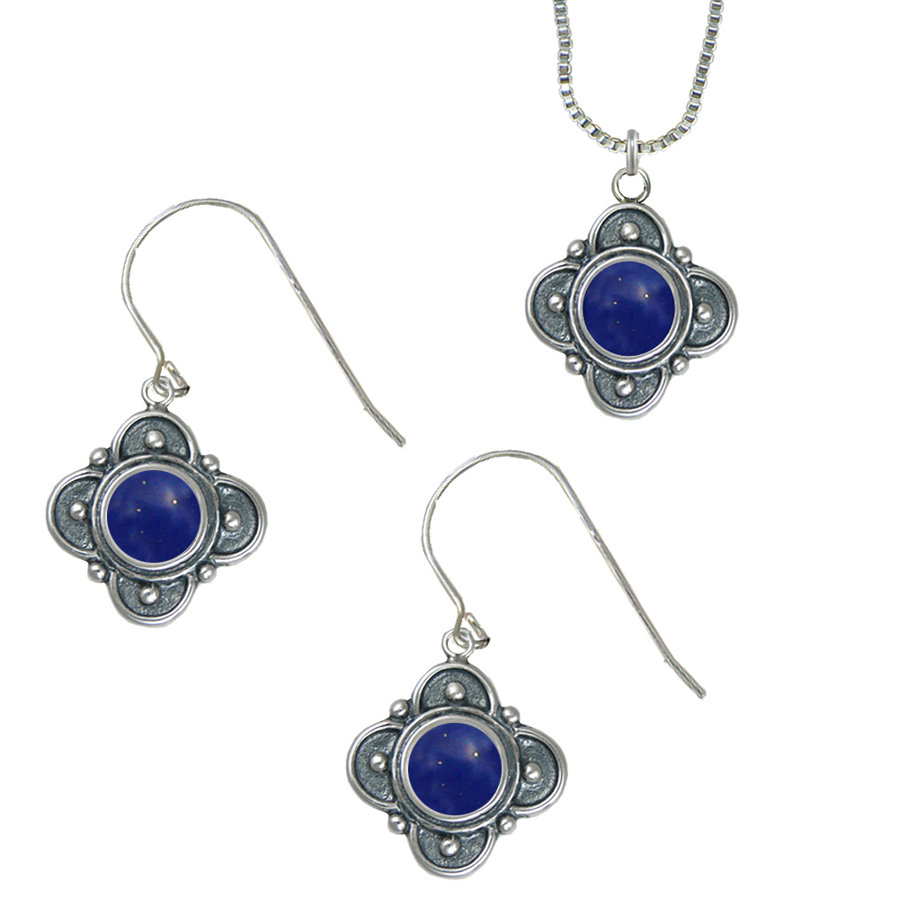 Sterling Silver Necklace Earrings Set Lapis Lazuli